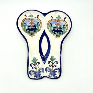 Aqua Jade Moroccan Spoon Rest Ceramic Kitchen Utensil Holder Blue Green‎